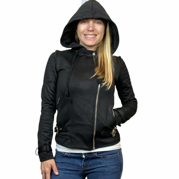 The Kooples Faux Leather Moto Jacket Hooded Size XS - Picture 5 of 12